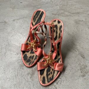 Roberto Cavalli Satin Coral Starfish Sandals Heels 39 Y2K